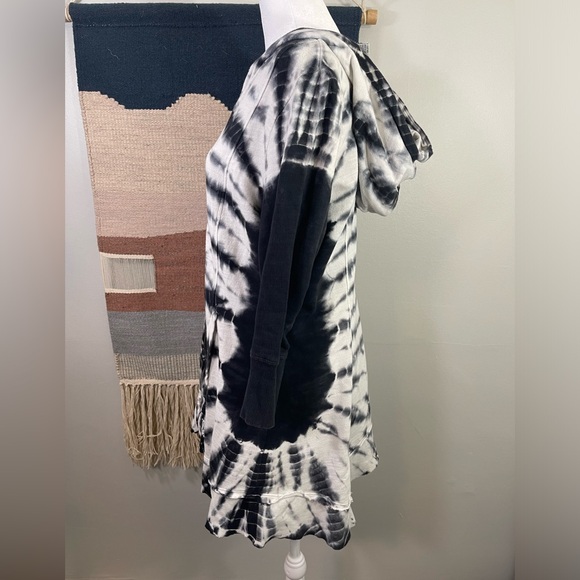 Lilly Mason Black Tie Dye Hoodie Flare Boho Jersey Full Zipper Cardigan/Dress L - Picture 2 of 5